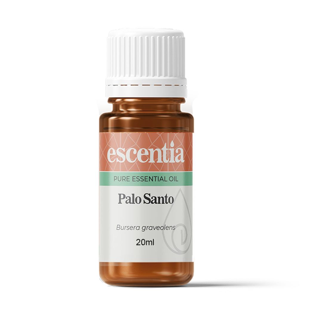 Escentia Palo Santo essential oil bottle on a white background