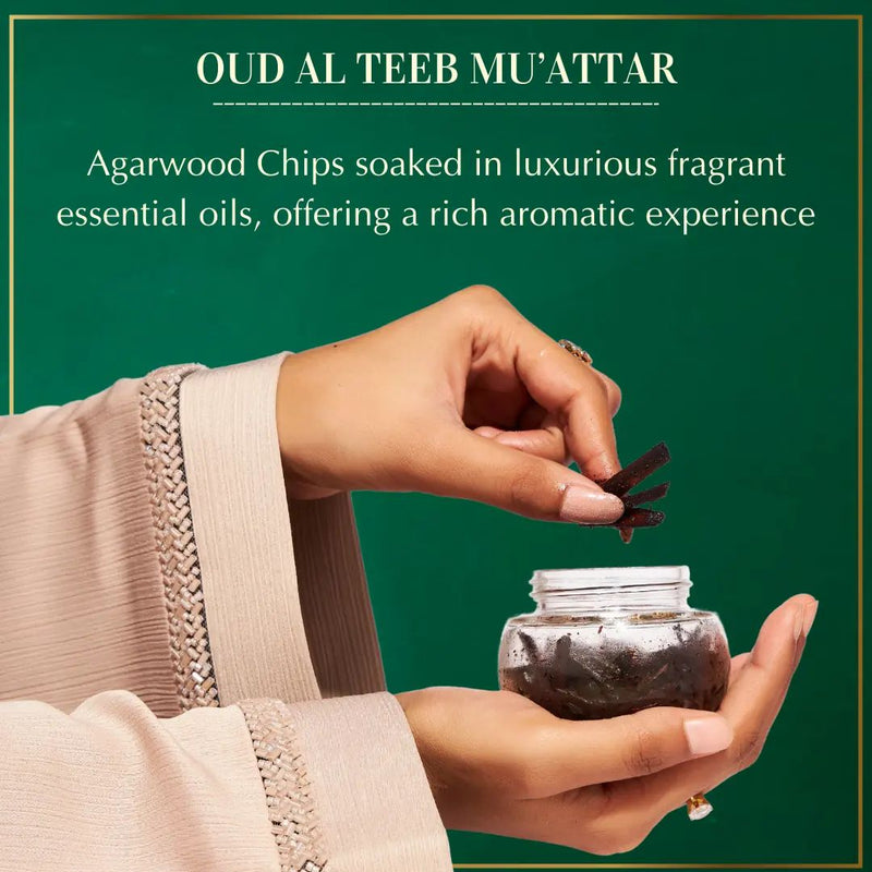 Oud Al Teeb incense with packaging on a white background