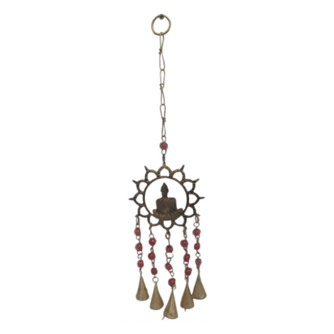 Hanging Metal Buddha with Bells & Beads