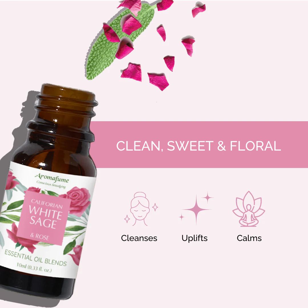 White Sage and Rose essential oil bottle 10ml