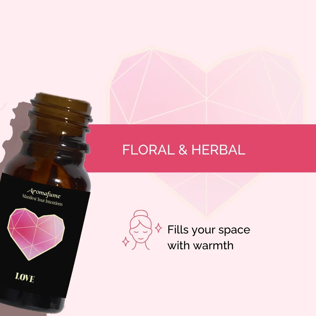 Aromafume Love Manifestation Oil bottle with red and pink design