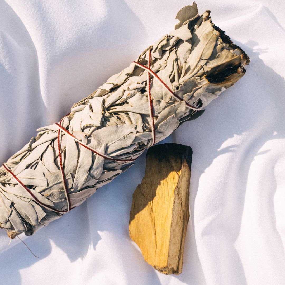 Large 22 cm white sage smudge stick bound with cotton twine