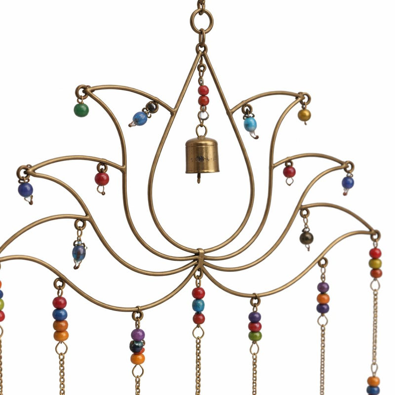 Hanging Metal Lotus with Bells & Beads