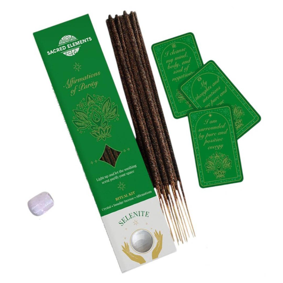 Sacred Elements Affirmation of Purity ~ selenite Incense Kit