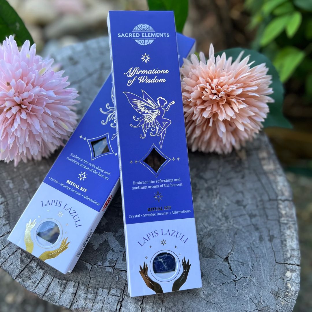 Affirmation of Wisdom Lapis Lazuli incense sticks beside blue crystal