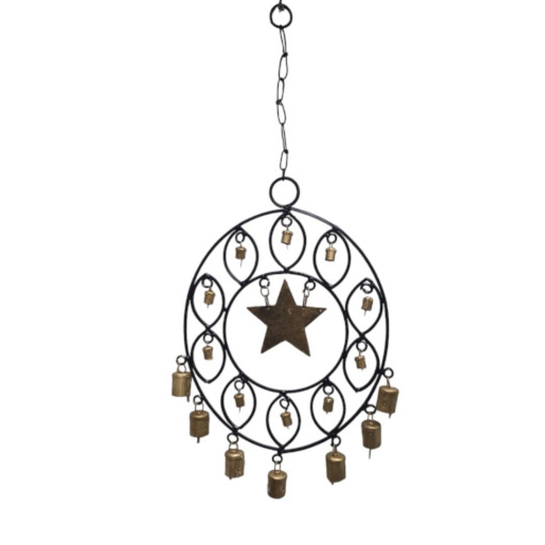 Hanging Metal Circle with Star, Bells & Beads