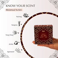 Ma'amoul Ya Aini Bakhoor with packaging on a white background