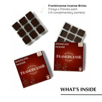 Frankincense incense bricks with packaging on a white background