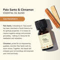 Amber glass bottle of Palo Santo and Cinnamon essential oil blend