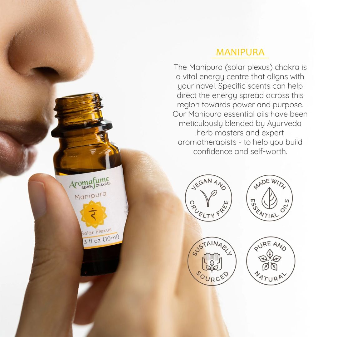 Amber bottle of Aromafume Manipura chakra diffuser oil
