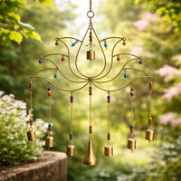 Hanging Metal Lotus with Bells & Beads