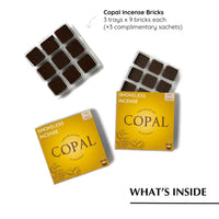 Copal incense bricks with packaging on a white background
