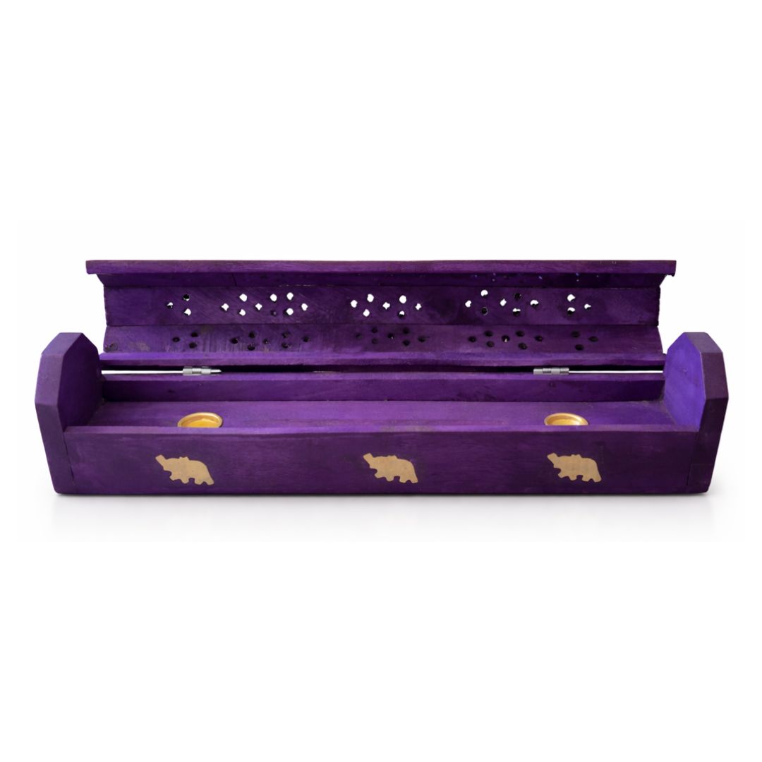 Purple Elephant Ash Catcher Box – Wooden Incense Holder