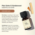 Amber glass bottle of Palo Santo and Sandalwood essential oil blend