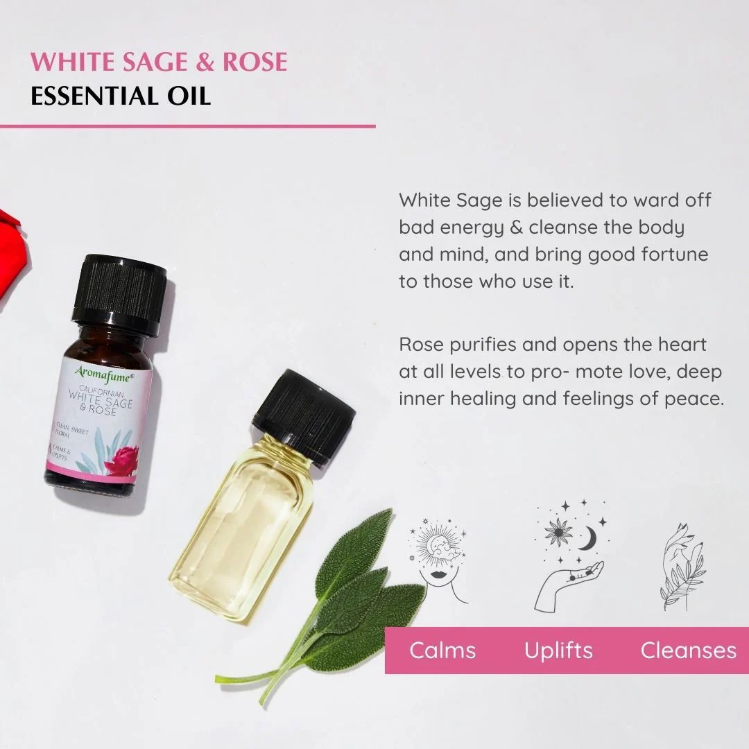White Sage and Rose essential oil bottle 10ml