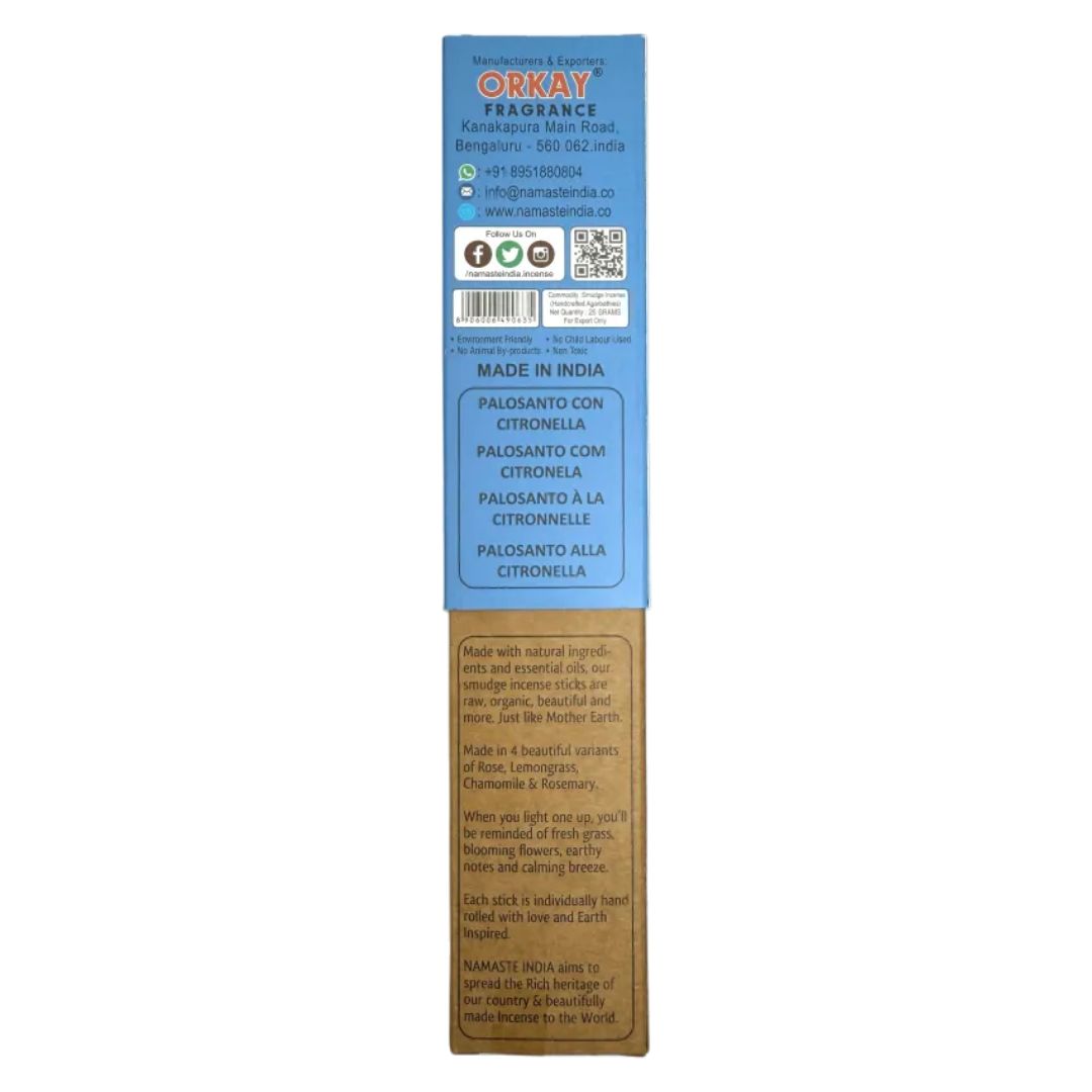 Box of Namaste India Palo Santo and citronella incense sticks