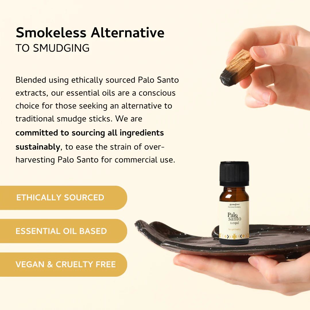 Amber bottle of Palo Santo and Copal essential oil blend