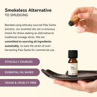 Dark glass bottle of Palo Santo and Lavender essential oil
