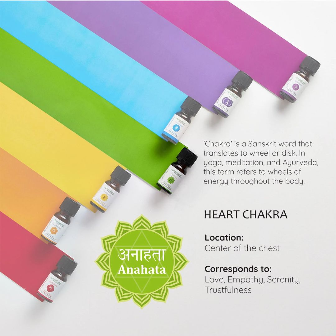 Anahata Heart Chakra essential oil bottle with green label