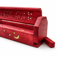 Red Moon and Sun Ash Catcher Box – Wooden Incense Holder