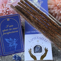 Affirmation of Wisdom Lapis Lazuli incense sticks beside blue crystal