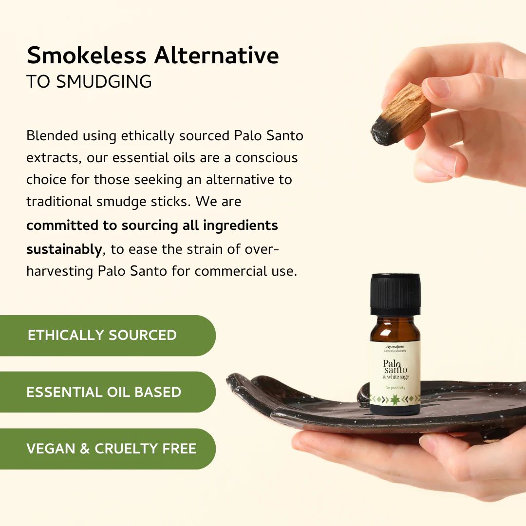 Amber bottle of Palo Santo and White Sage essential oil