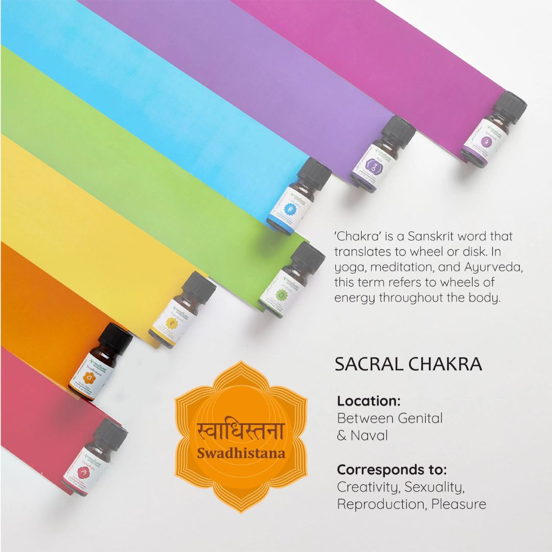 Amber bottle of Aromafume Sacral Chakra essential oil blend