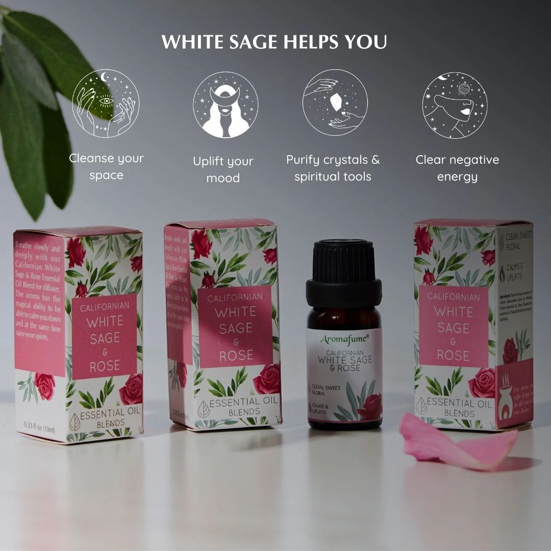 White Sage and Rose essential oil bottle 10ml