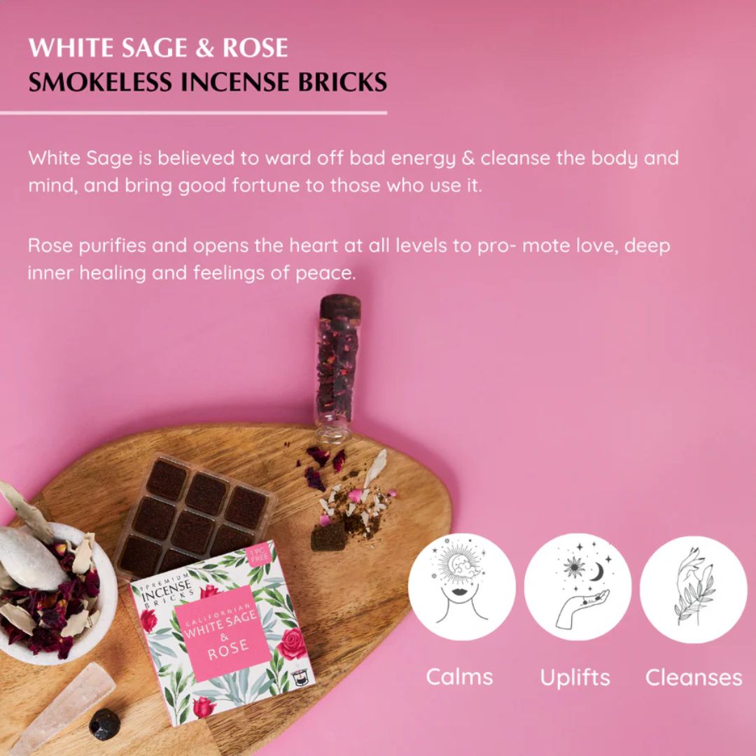 Aromafume Californian White Sage & Rose smokeless incense packaging with incense bricks on a white background.