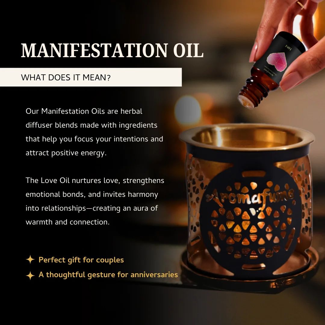 Aromafume Love Manifestation Oil bottle with red and pink design