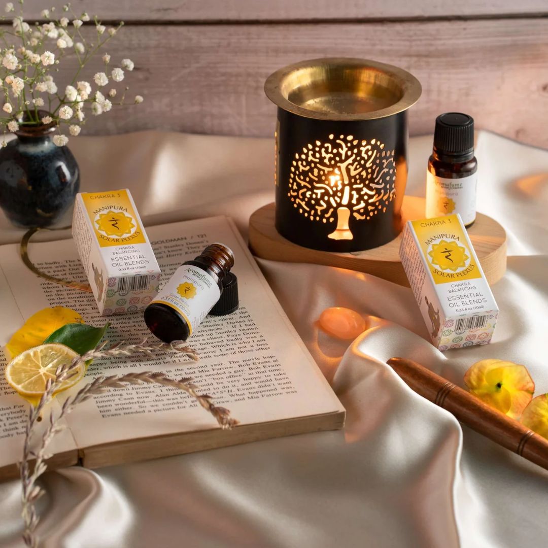 Amber bottle of Aromafume Manipura chakra diffuser oil