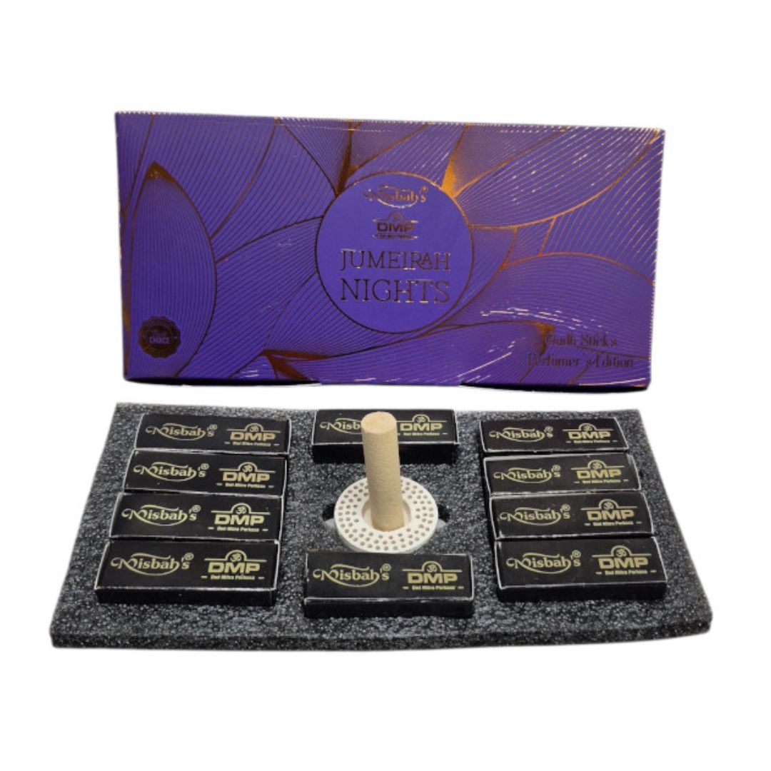 Misbah Jumeirah Nights dhoop gift box open with incense pieces