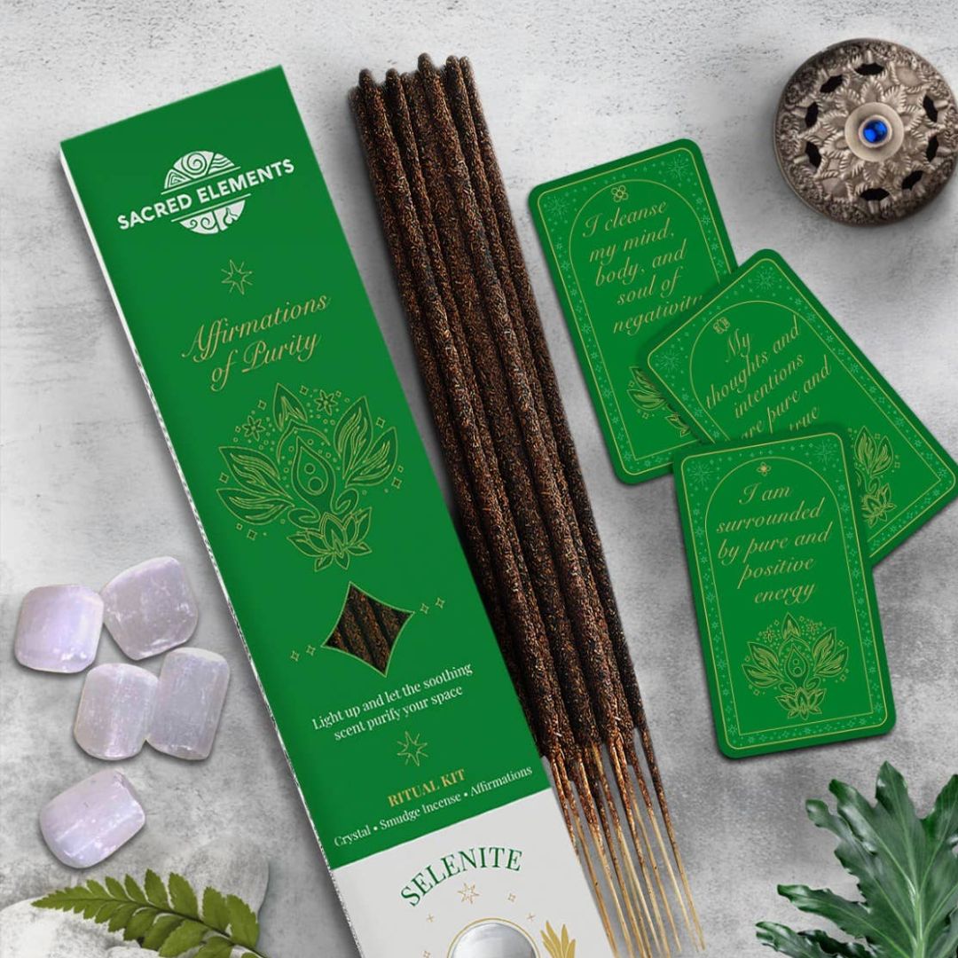 Sacred Elements Affirmation of Purity ~ selenite Incense Kit