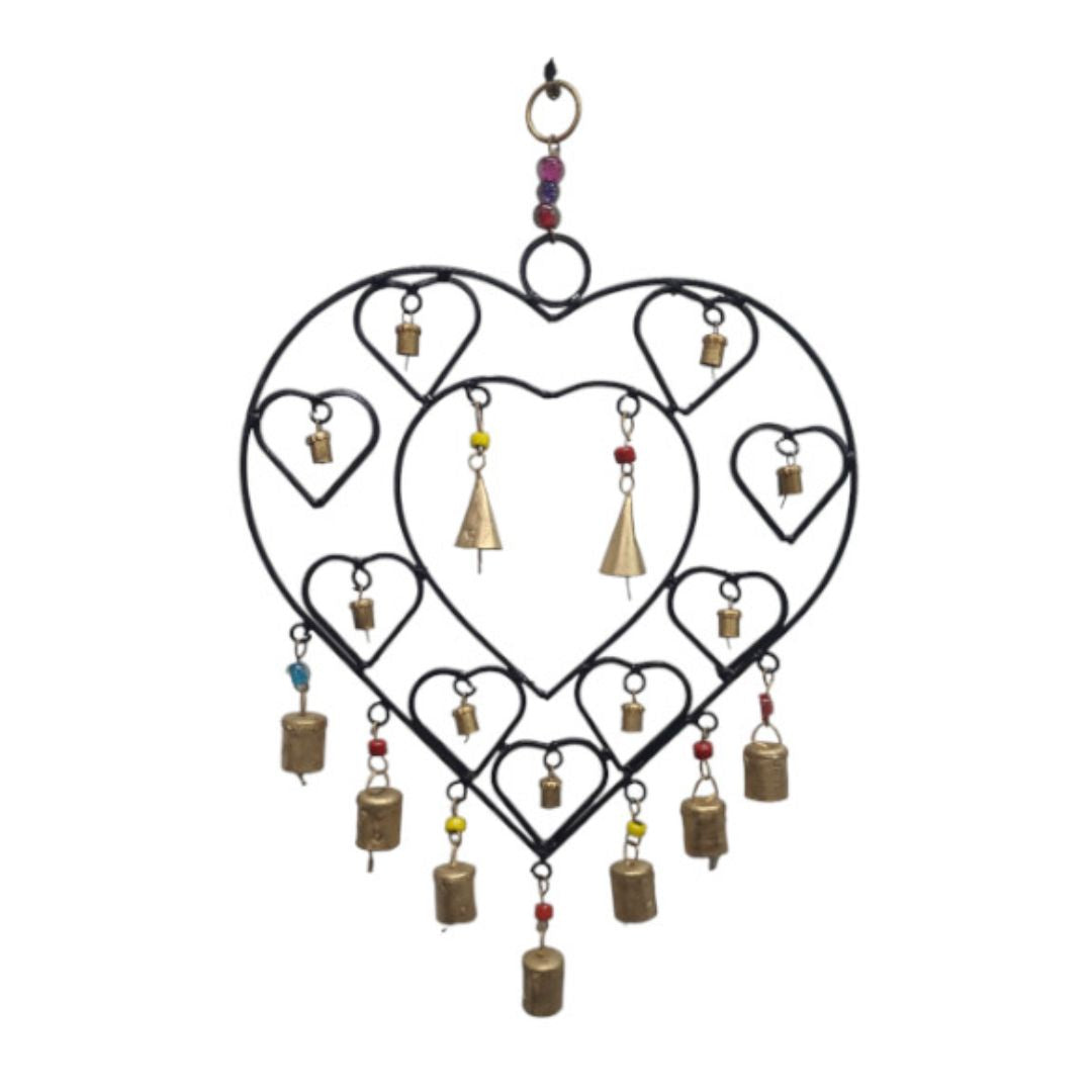 Hanging Metal Heart with Bells & Beads