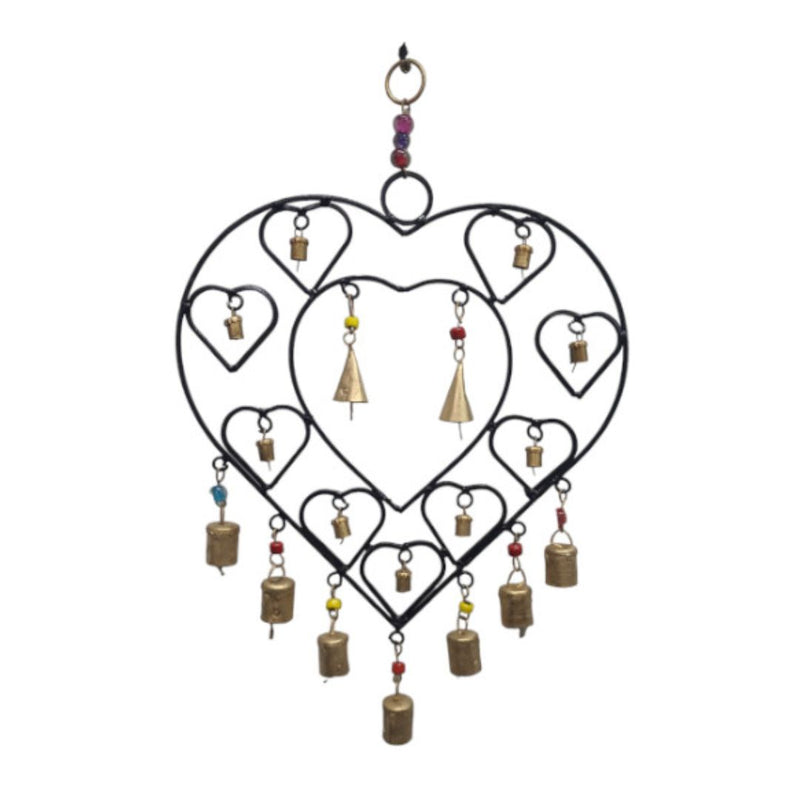 Hanging Metal Heart with Bells & Beads