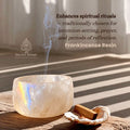 Incense bowl with smoke and text about Frankincense Resin's use in spiritual rituals.