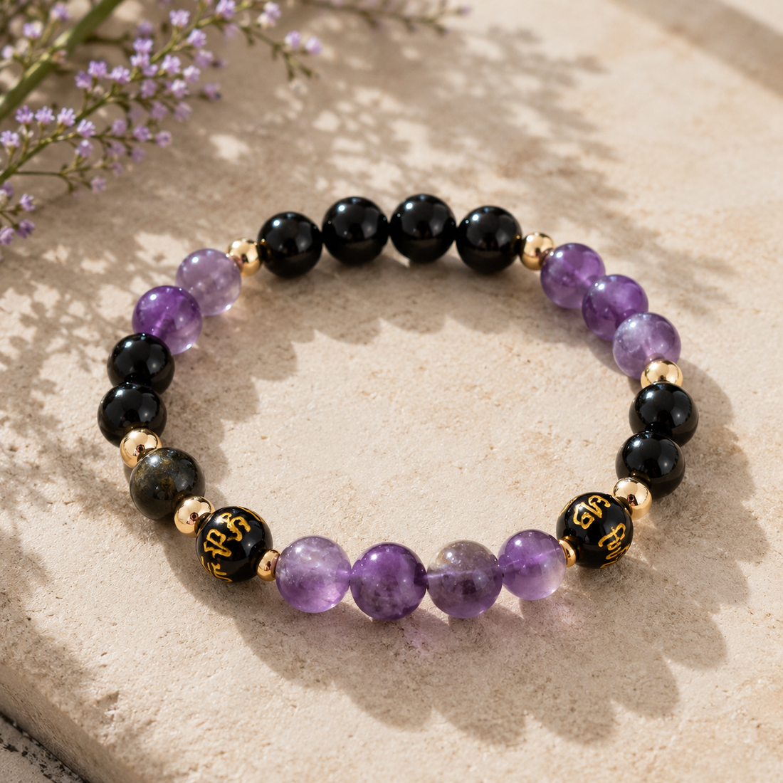 Amethyst & Obsidian Protection Bracelet