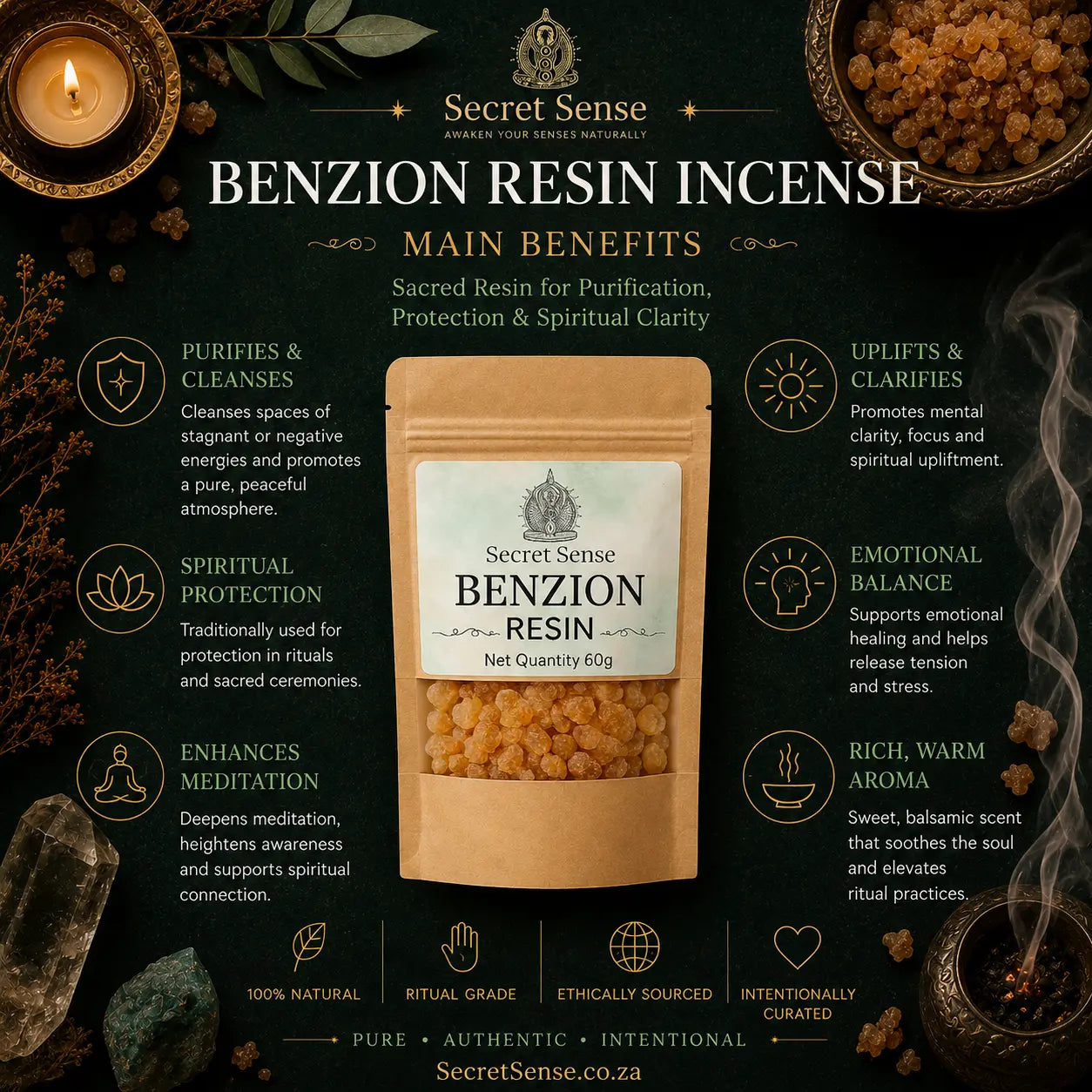 Benzoin Resin 60g Pack and benefits - Secret Sense South Africa