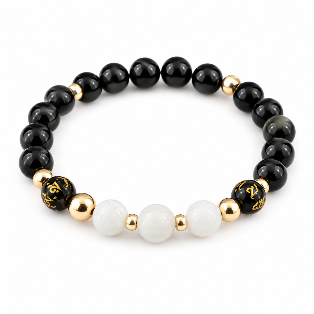Blue Moonstone & Obsidian Bracelet