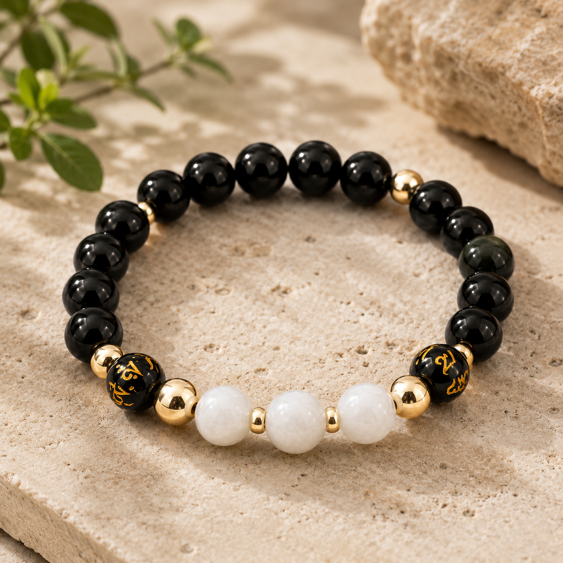 Blue Moonstone & Obsidian Bracelet