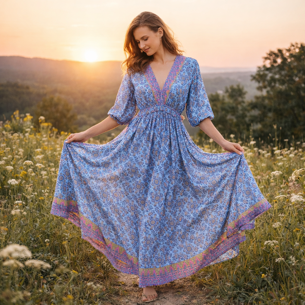 Boho Goddess Silk Meadow Dress flowing boho dress South Africa
