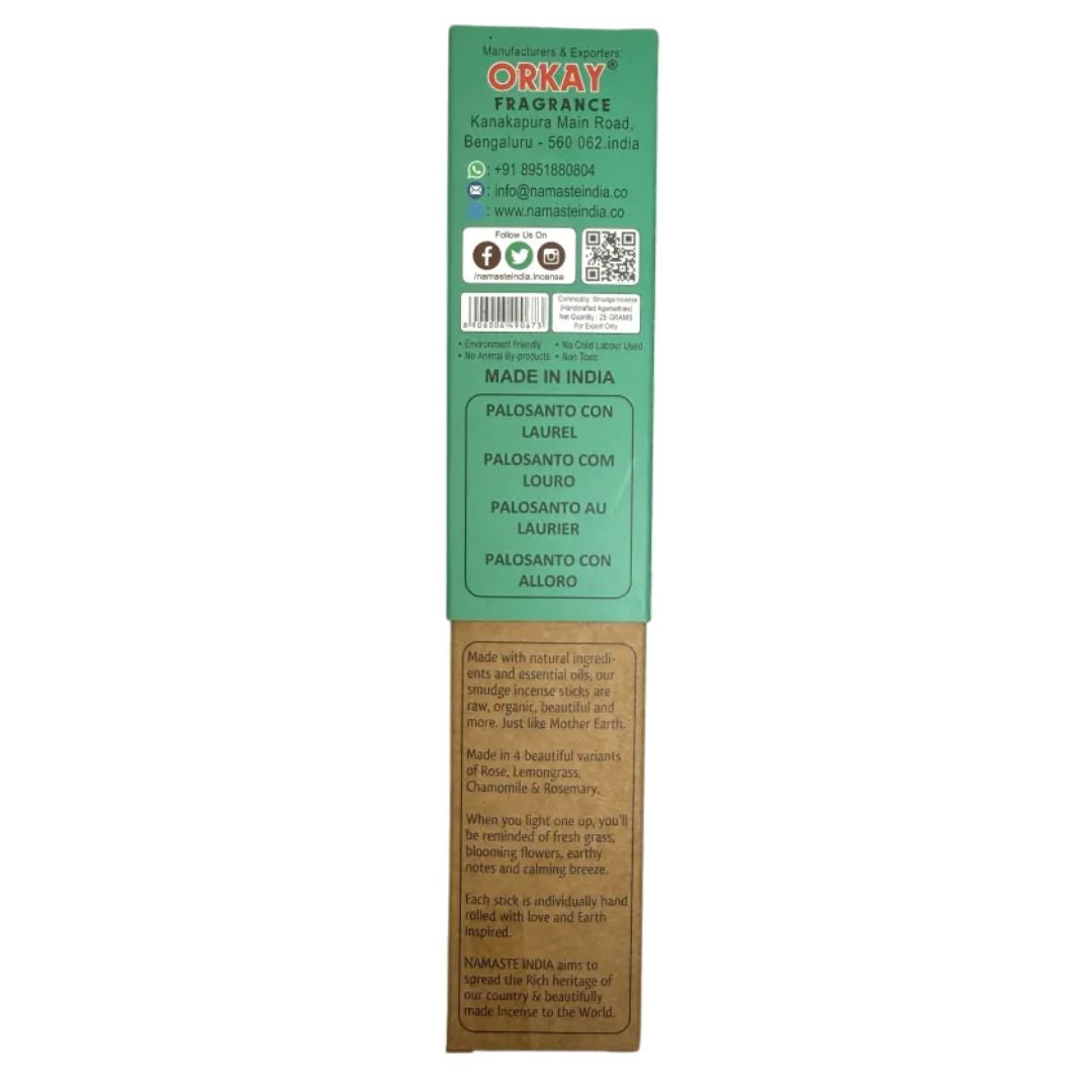 Box of Namaste India Palo Santo and Laurel incense sticks