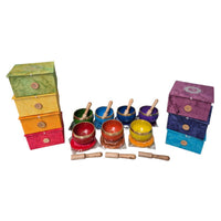 Brass 9cm singing bowl for chakra healing, 7-piece chakra singing bowl set, meditation bowls with cushion and stick, spiritual sound therapy tools