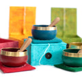 Brass 9cm singing bowl for chakra healing, 7-piece chakra singing bowl set, meditation bowls with cushion and stick, spiritual sound therapy tools