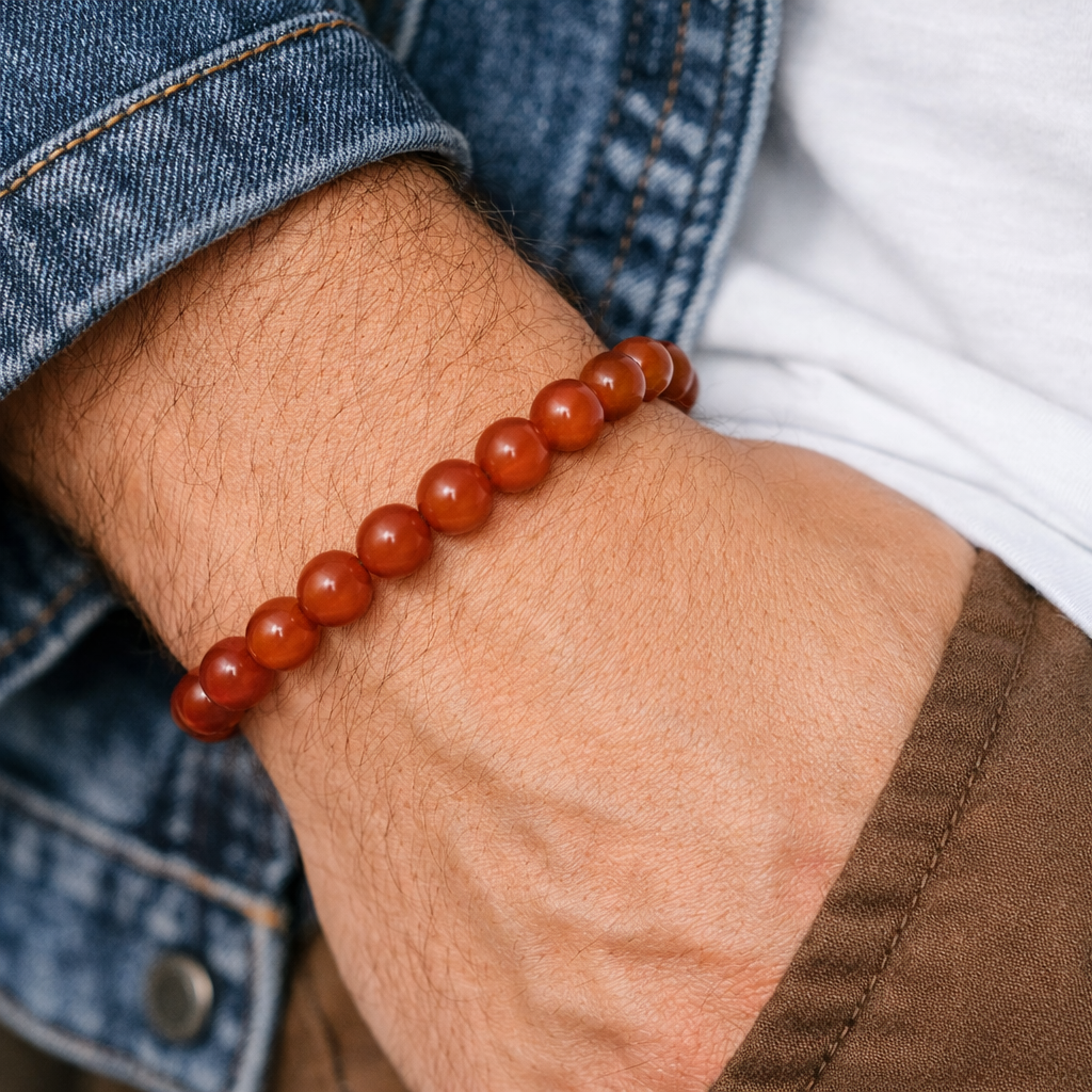 Carnelian Crystal Bracelet 8mm – Natural Orange Motivation Stone 18cm