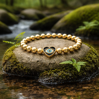 Gold Hematite Evil Eye Bracelet – Heart Charm