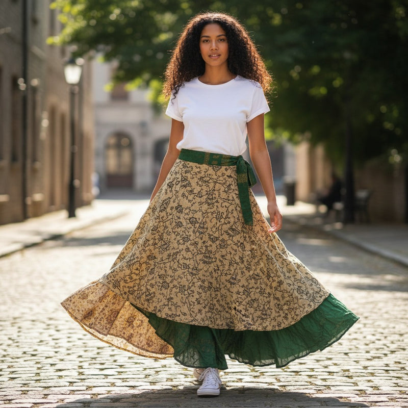 Emerald Horizon Silk Wrap Skirt