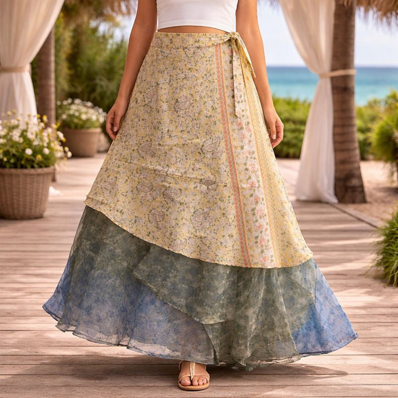 Sunlit Tides Silk Wrap Skirt