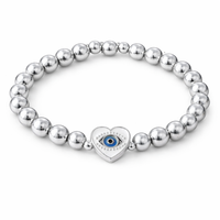 Silver Hematite Evil Eye Bracelet – Heart Charm