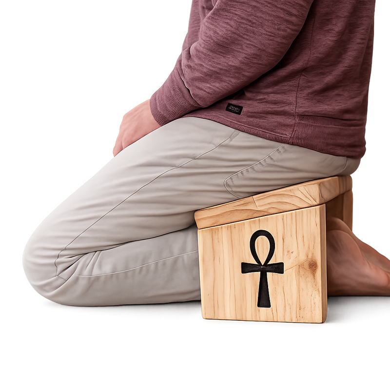 Person sitting on a Seiza oldable Meditation Chair handmade by Secret Sense South Africa.